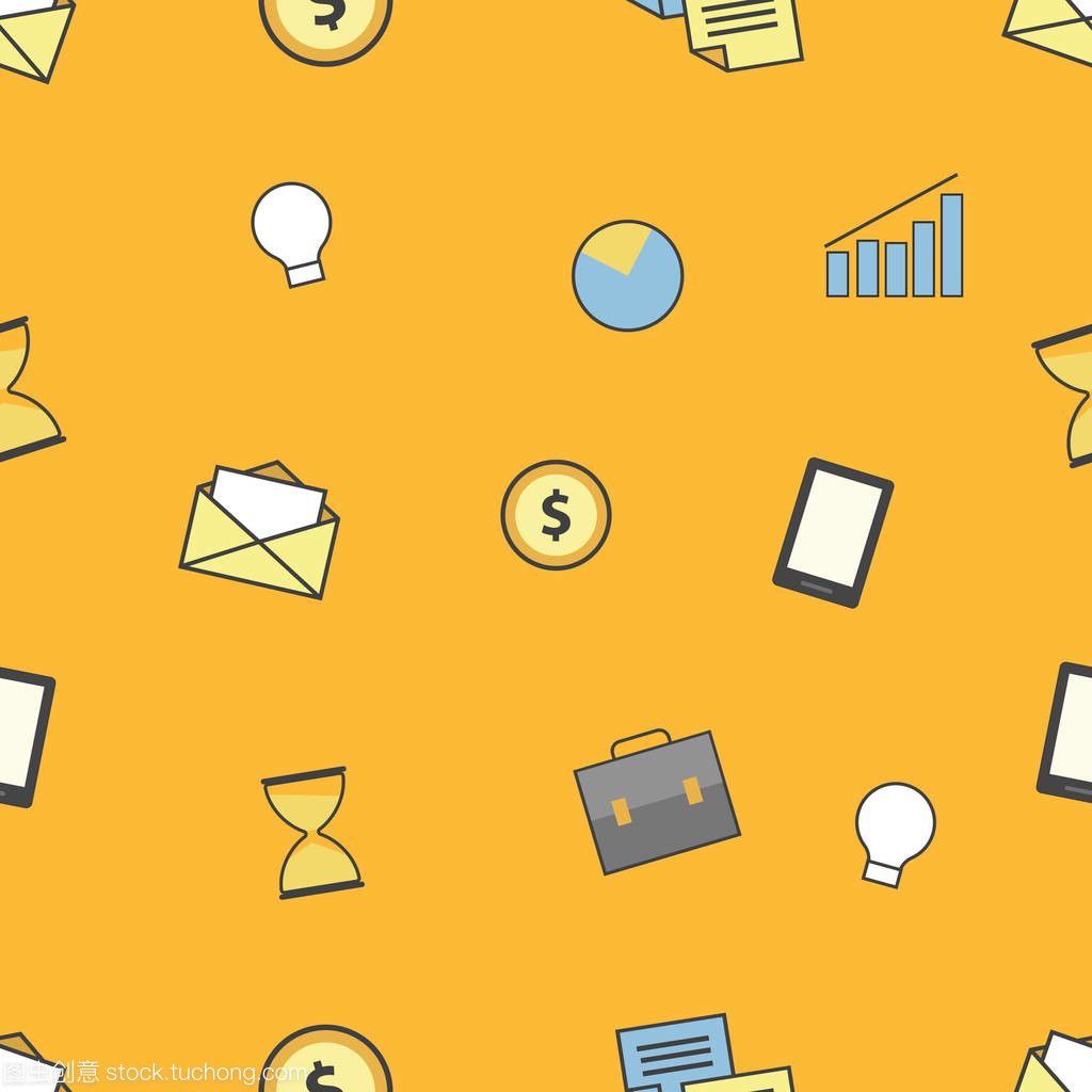 業務和財務圖標的設置。無縫圖案背景